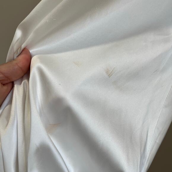 Mac Duggal Satin Ruffle High Low Gown Deep V Long Sleeve Formal Wedding 10 - Picture 5 of 16